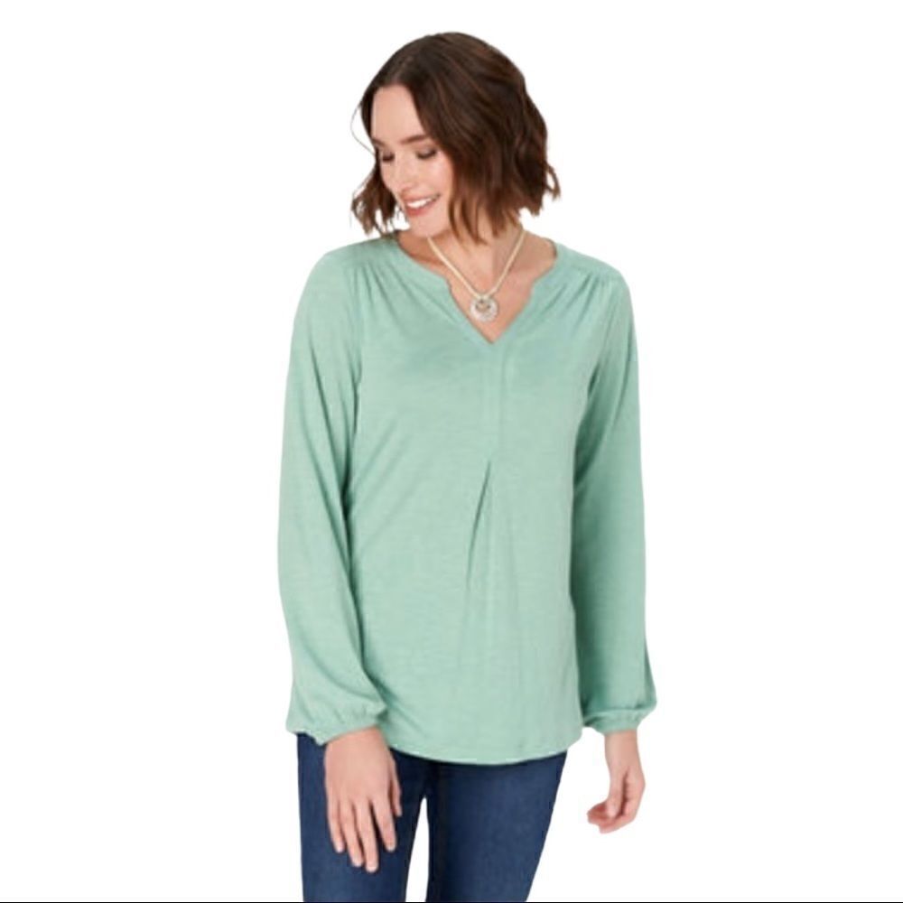 Christopher & Banks Green Boho Peasant Shirt Small